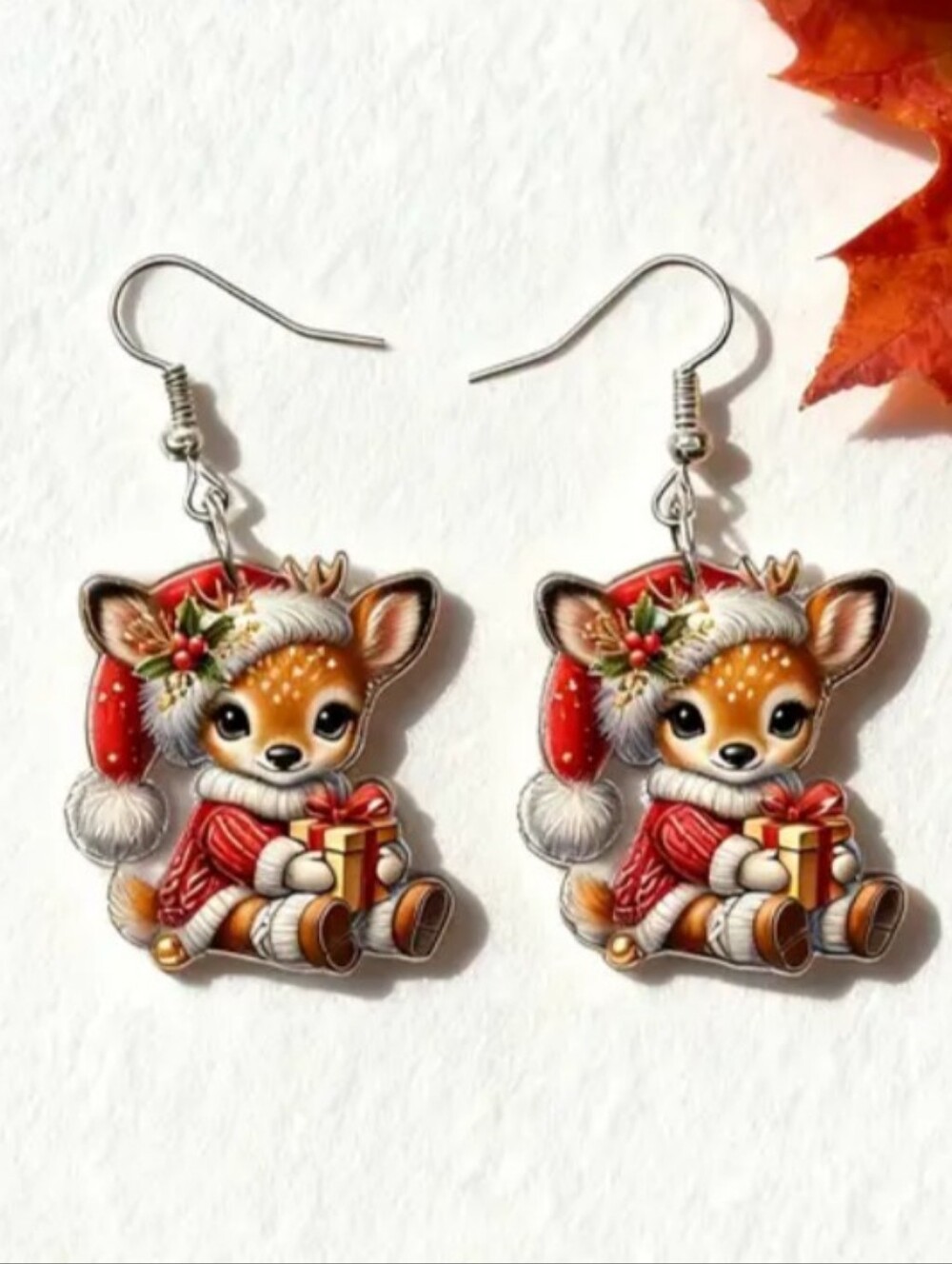 Hand Crafted Cute Red Reindeer Dangle Earrings - Holiday Deer Charm